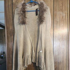 NWT Kimberly C Light Brown Vest knit w/fur trim One Size